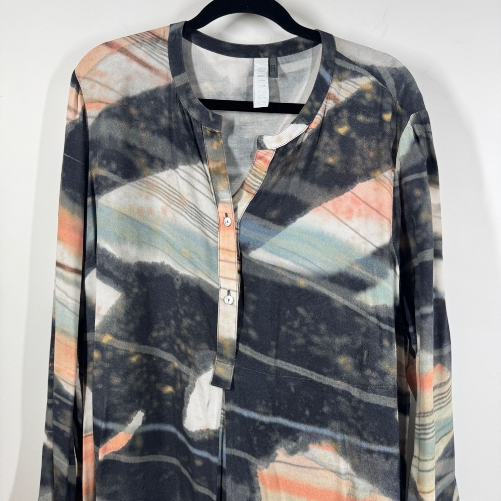 Ischiko Oska Lagenlook Abstract Print Tunic Dress Size 3 Asymmetrical Hem Baggy - Picture 3 of 11